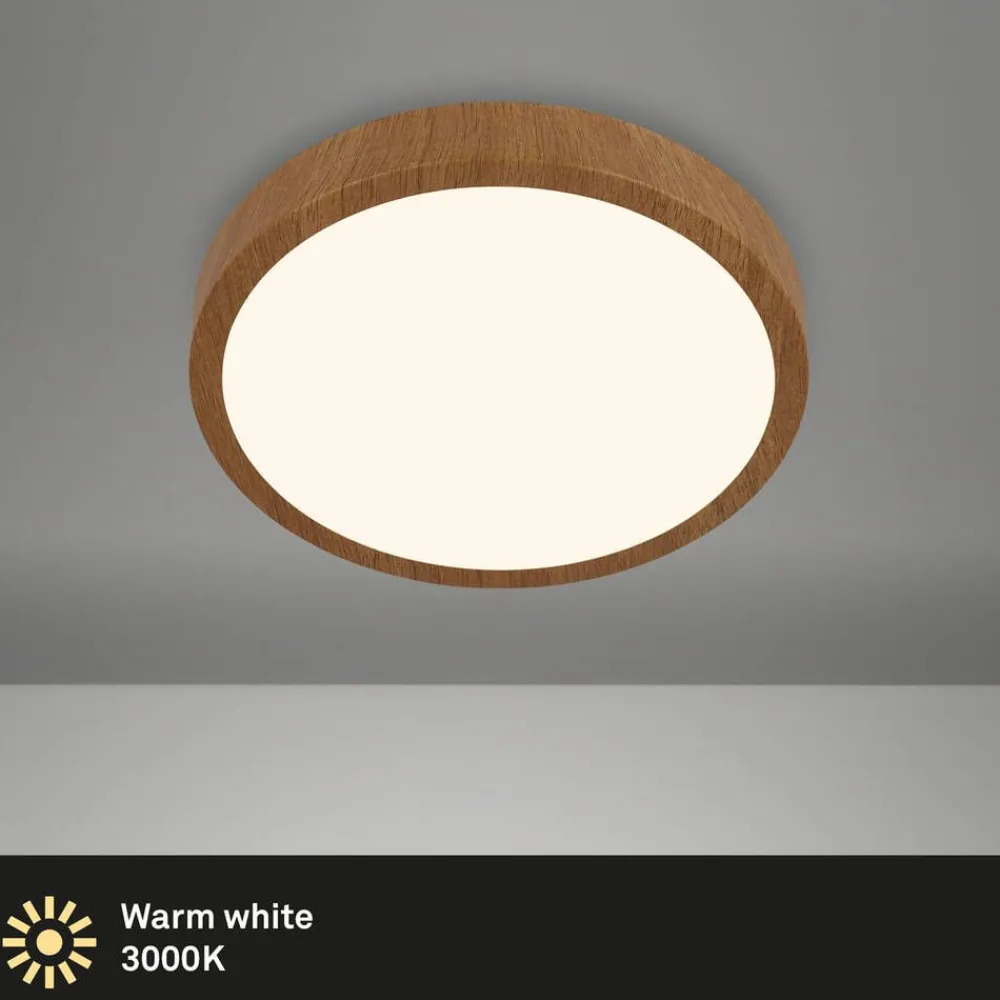Sisustusvalaisimet^Briloner Runa LED-plafondi Ø 28 cm puu