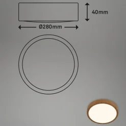 Sisustusvalaisimet^Briloner Runa LED-plafondi Ø 28 cm puu