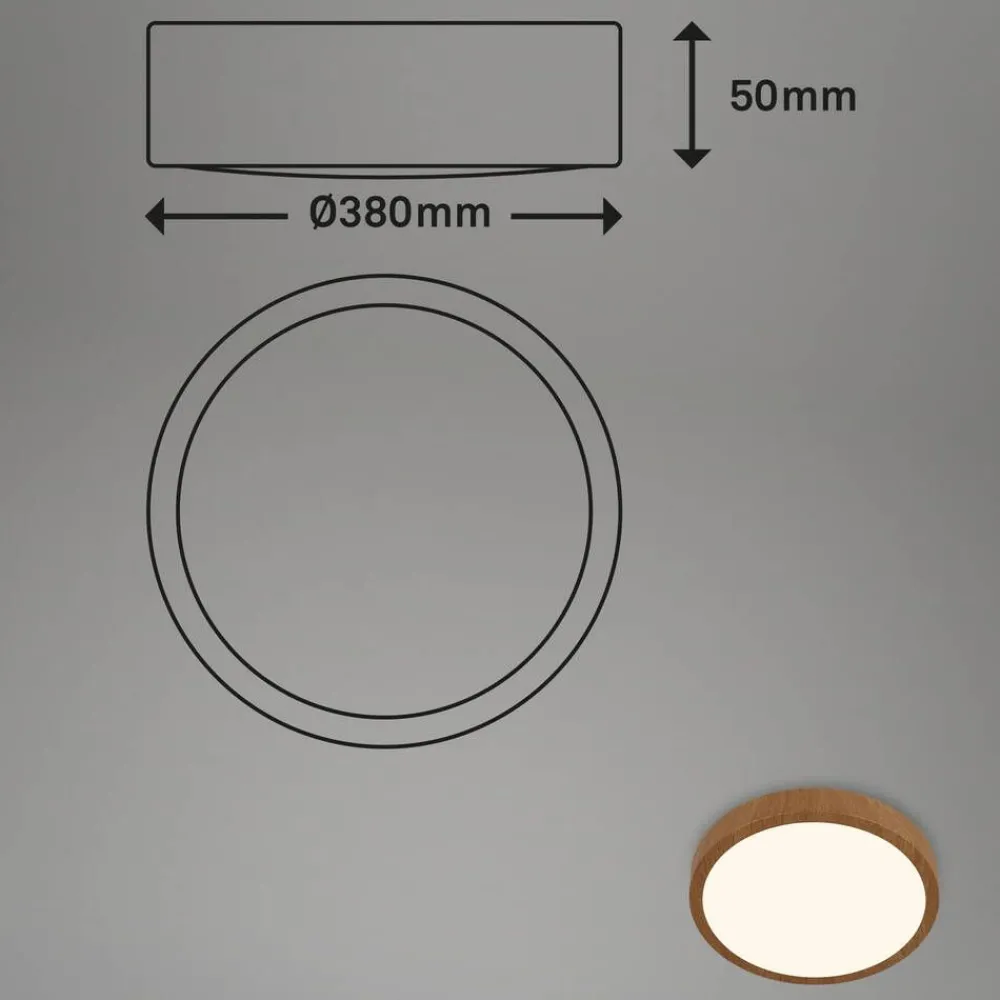 Sisustusvalaisimet^Briloner Runa LED-plafondi Ø 38 cm puu