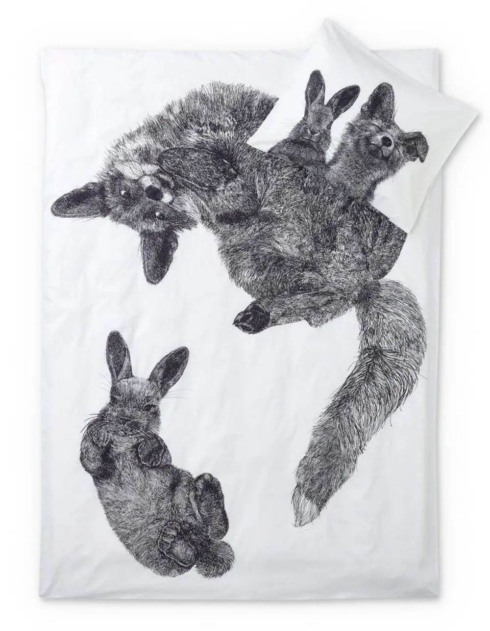 Vuodetekstiilit^Finlayson pussilakanasetti Villipedot 150x210 cm musta/valkoinen