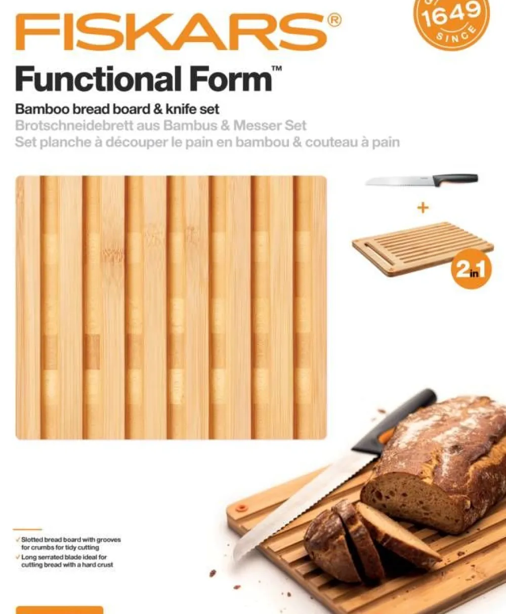 Veitset Ja Leikkuulaudat^Fiskars Functional Form leipälauta -ja veitsi setti
