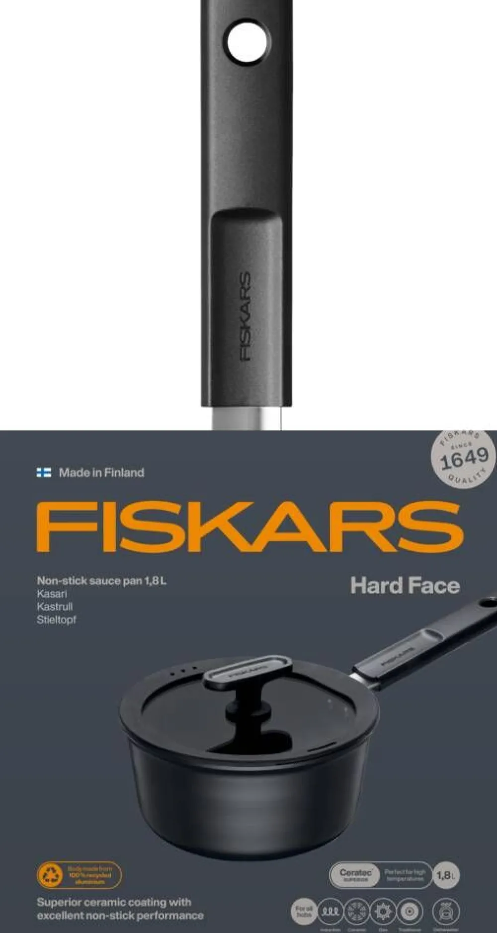 Keittoastiat^Fiskars Hard Face kasari 1,8 l kannella