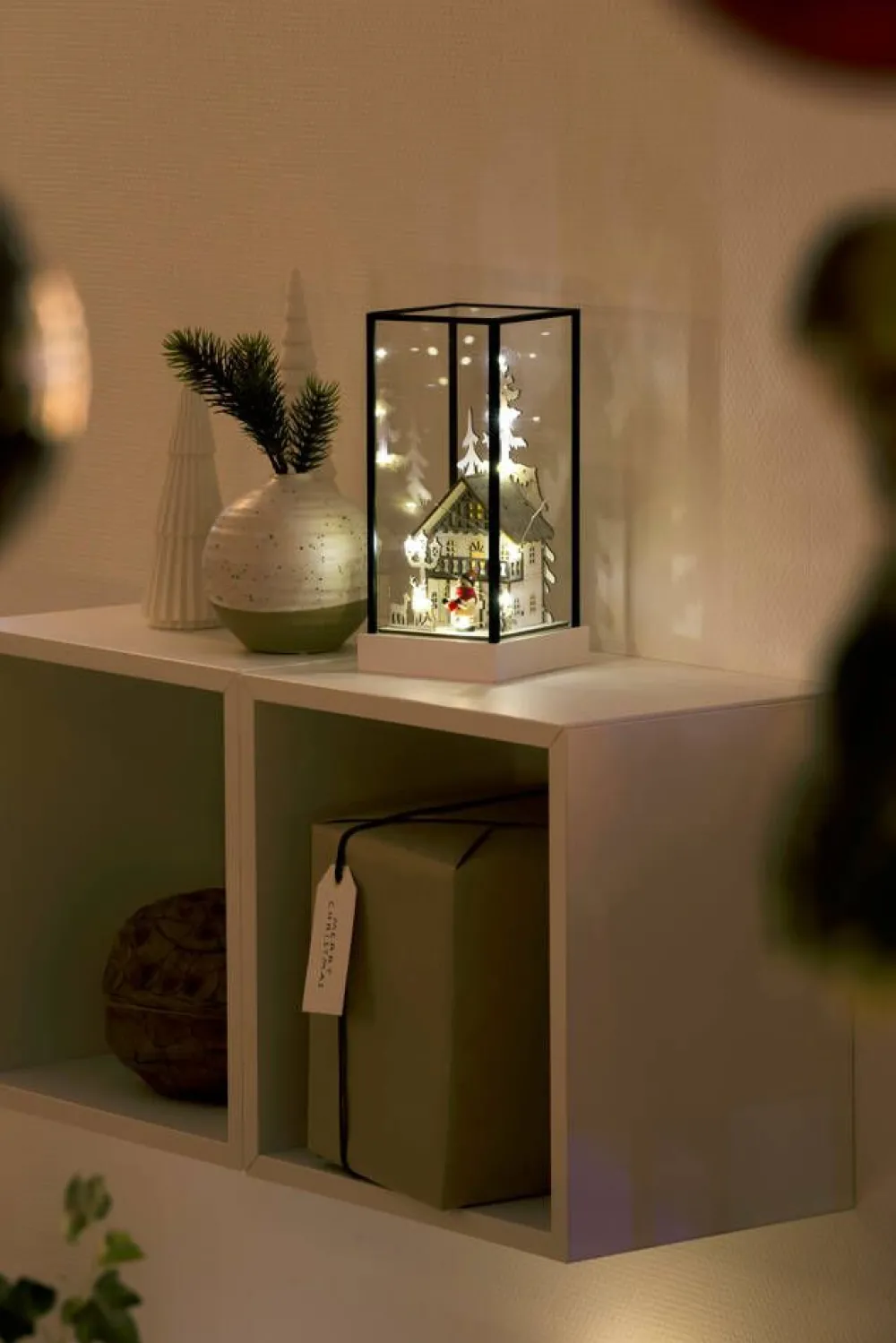 Koriste- Ja Kausivalot^Konstsmide lasilyhty 10 x LED paristo- ja USB-käyttöinen