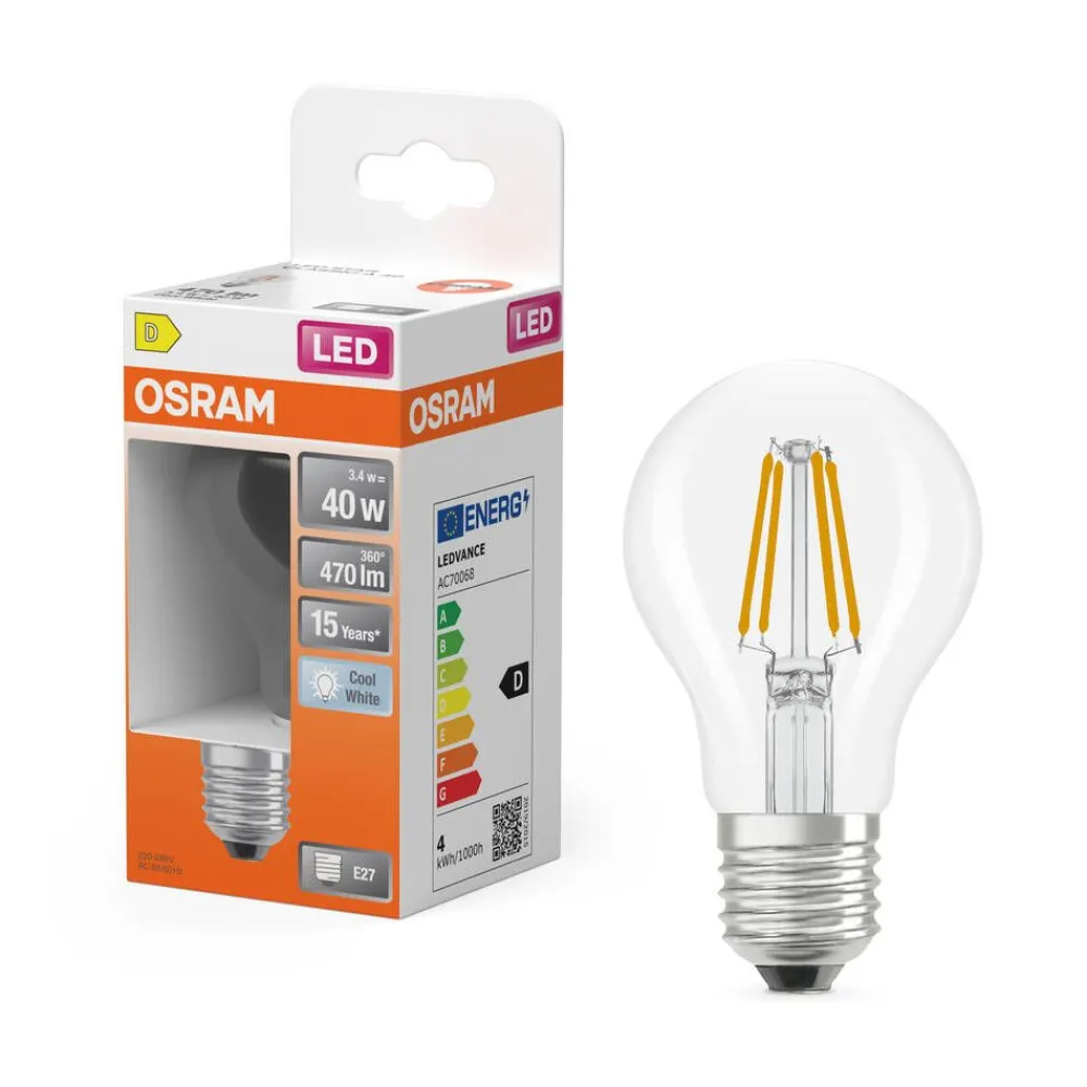 Lamput Ja Valaisintarvikkeet^Osram LED Star Classic A 40 Filament 3.4W 840 Clear E27