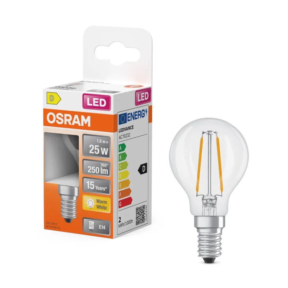 Lamput Ja Valaisintarvikkeet^Osram LED Star Classic P 25 Filament 1.8W 827 Clear E14