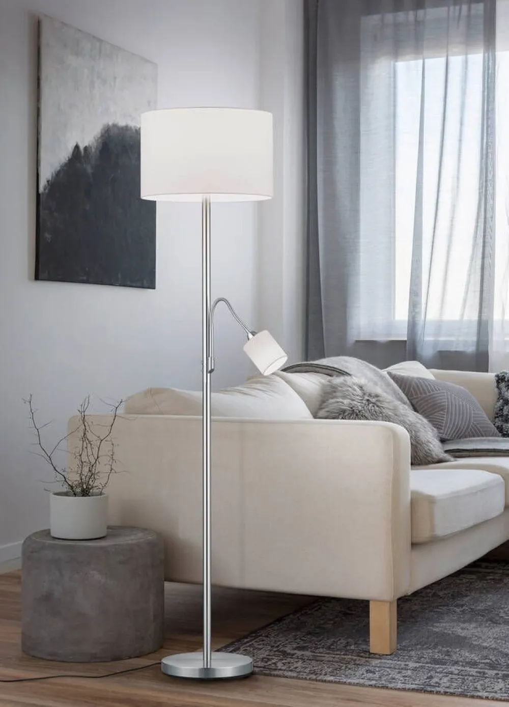 Sisustusvalaisimet^Trio Lighting lattiavalaisin Hotel E27+E14 valkoinen